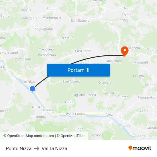 Ponte Nizza to Val Di Nizza map