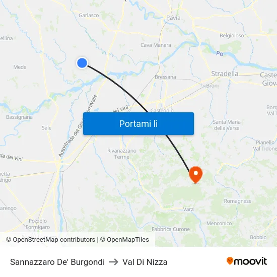 Sannazzaro De' Burgondi to Val Di Nizza map