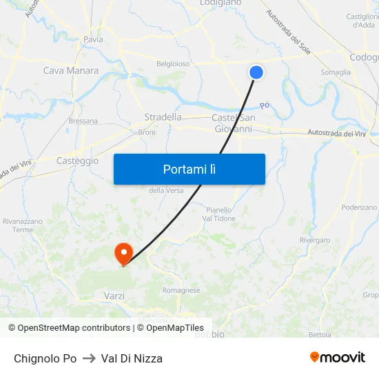 Chignolo Po to Val Di Nizza map