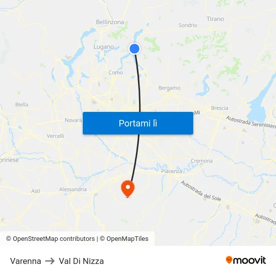 Varenna to Val Di Nizza map