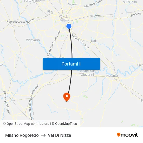 Milano Rogoredo to Val Di Nizza map