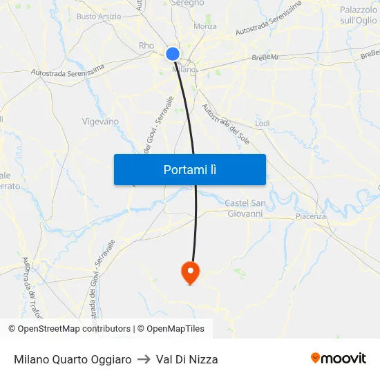 Milano Quarto Oggiaro to Val Di Nizza map