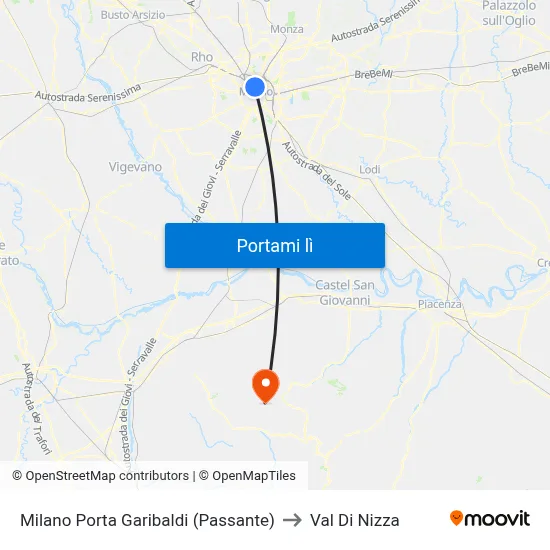 Milano Porta Garibaldi (Passante) to Val Di Nizza map