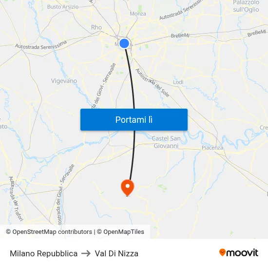 Milano Repubblica to Val Di Nizza map
