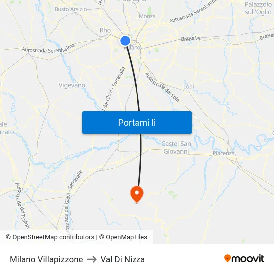 Milano Villapizzone to Val Di Nizza map