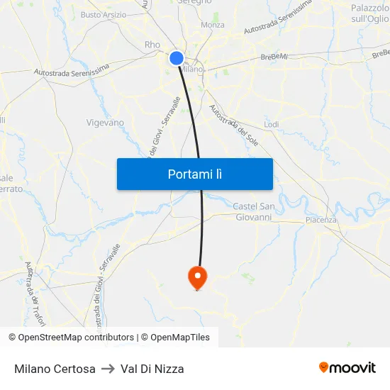 Milano Certosa to Val Di Nizza map