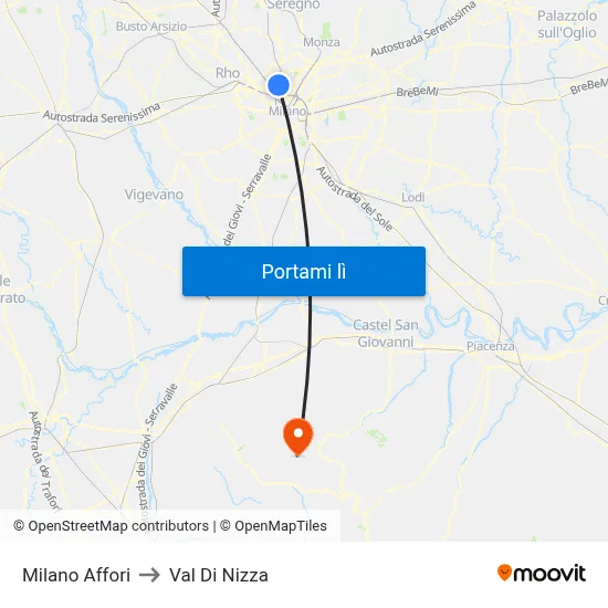 Milano Affori to Val Di Nizza map