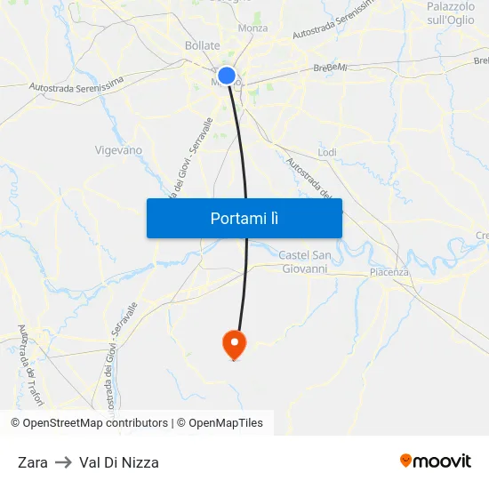 Zara to Val Di Nizza map