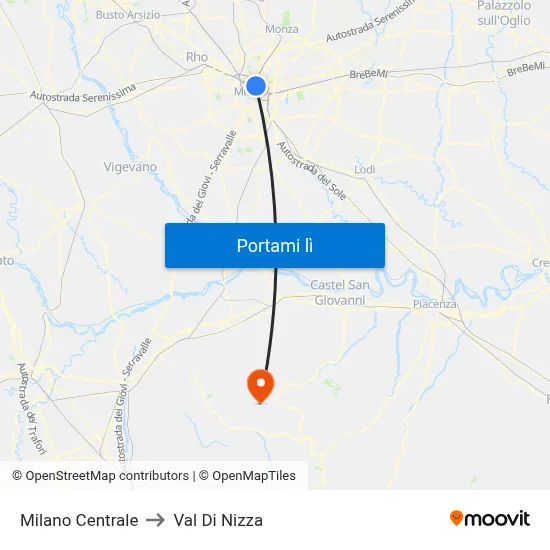 Milano Centrale to Val Di Nizza map