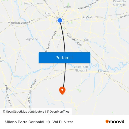 Milano Porta Garibaldi to Val Di Nizza map