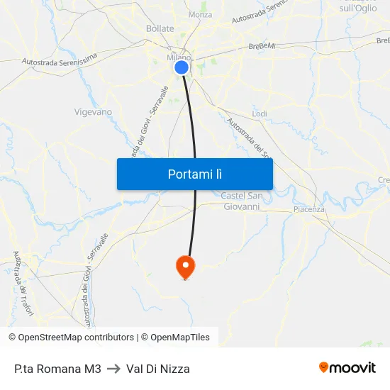 P.ta Romana M3 to Val Di Nizza map