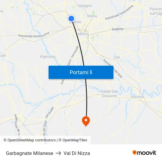 Garbagnate Milanese to Val Di Nizza map