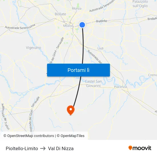 Pioltello-Limito to Val Di Nizza map