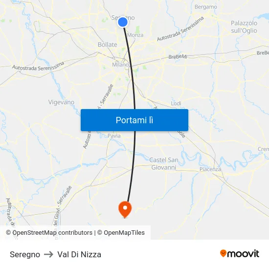 Seregno to Val Di Nizza map