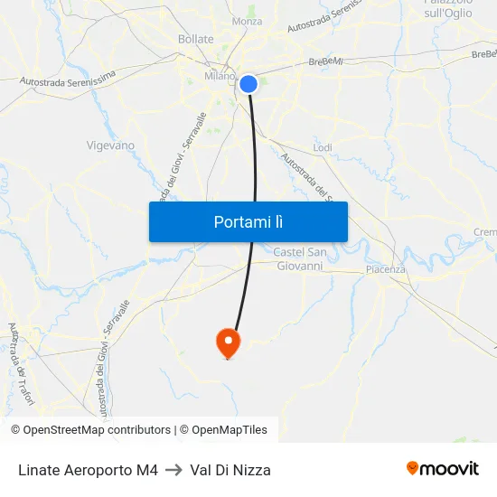 Linate Aeroporto M4 to Val Di Nizza map