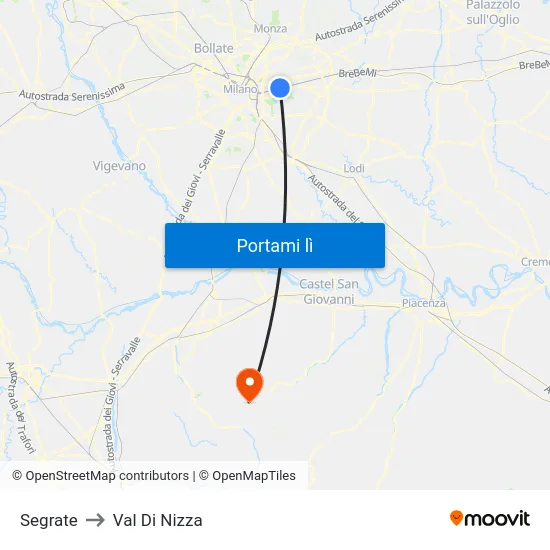 Segrate to Val Di Nizza map