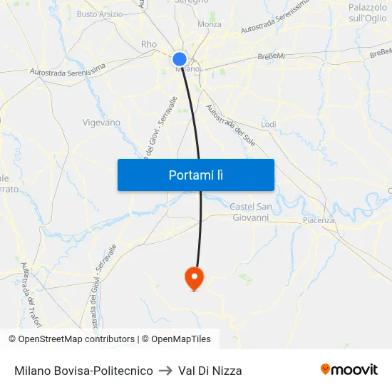 Milano Bovisa-Politecnico to Val Di Nizza map