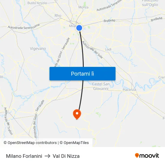 Milano Forlanini to Val Di Nizza map