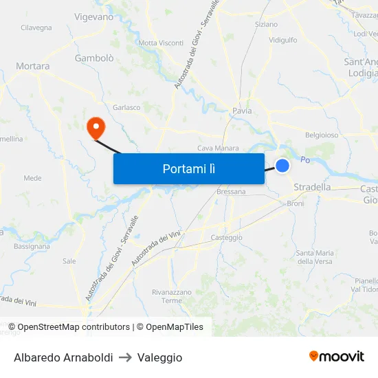 Albaredo Arnaboldi to Valeggio map