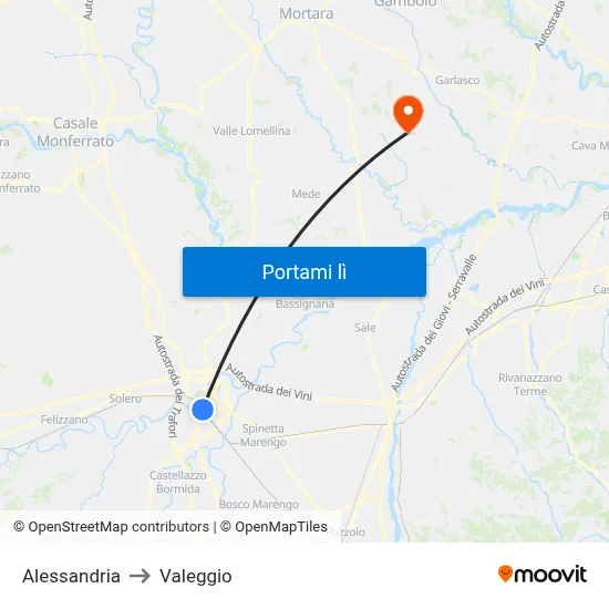 Alessandria to Valeggio map