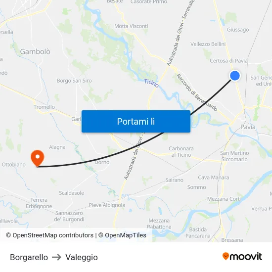 Borgarello to Valeggio map