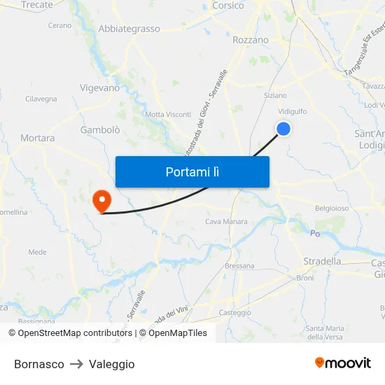 Bornasco to Valeggio map