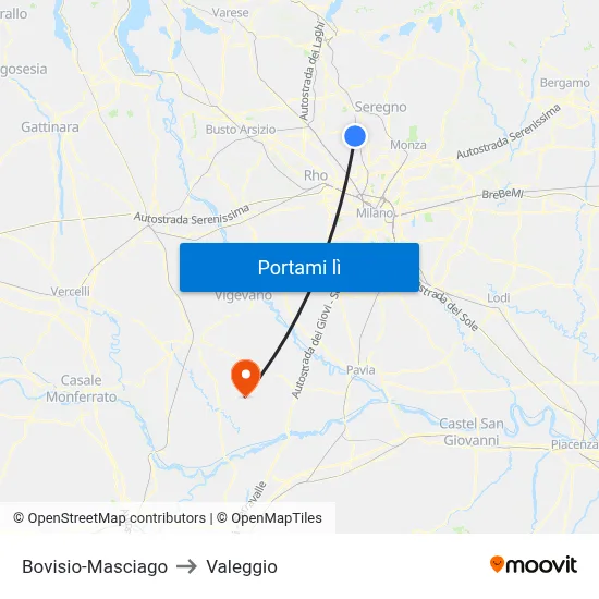 Bovisio-Masciago to Valeggio map