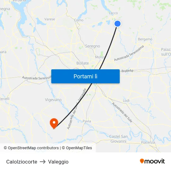 Calolziocorte to Valeggio map