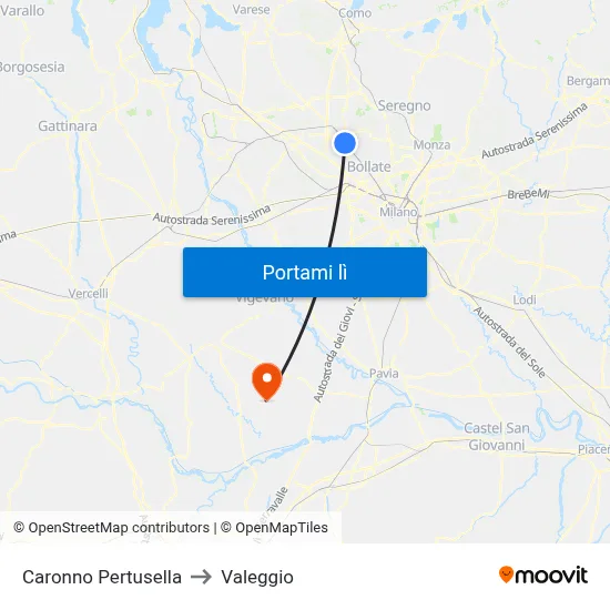 Caronno Pertusella to Valeggio map