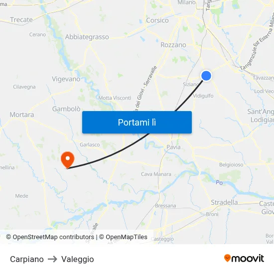 Carpiano to Valeggio map