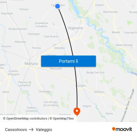 Cassolnovo to Valeggio map