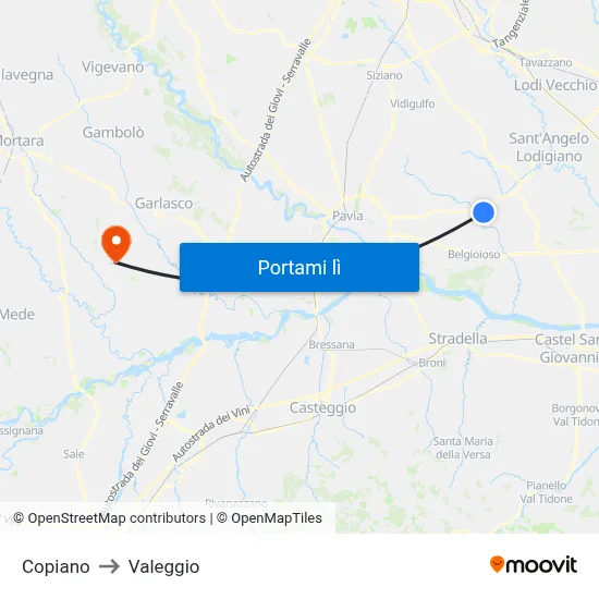 Copiano to Valeggio map