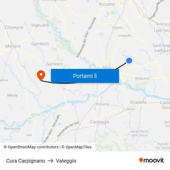 Cura Carpignano to Valeggio map