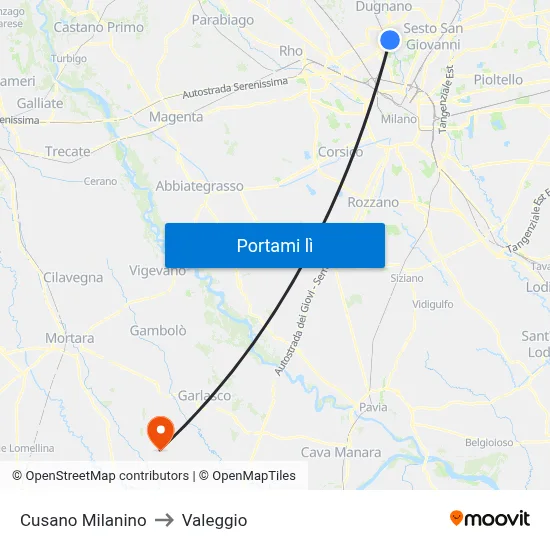Cusano Milanino to Valeggio map