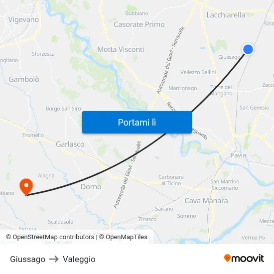 Giussago to Valeggio map