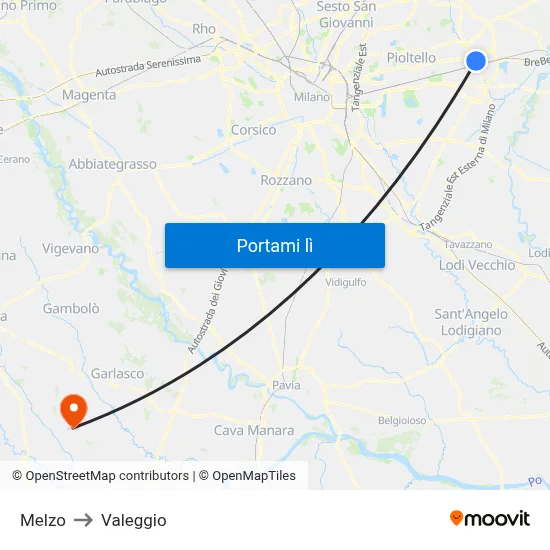 Melzo to Valeggio map