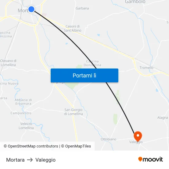 Mortara to Valeggio map