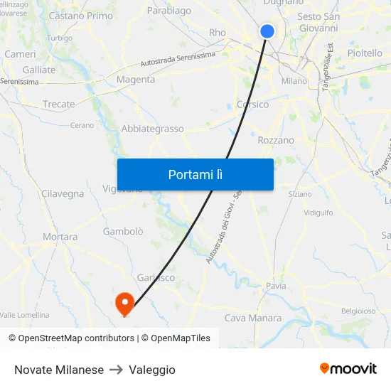 Novate Milanese to Valeggio map