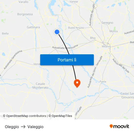 Oleggio to Valeggio map