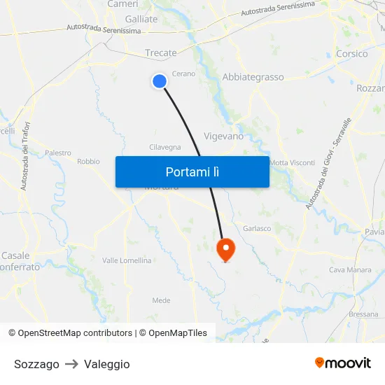 Sozzago to Valeggio map