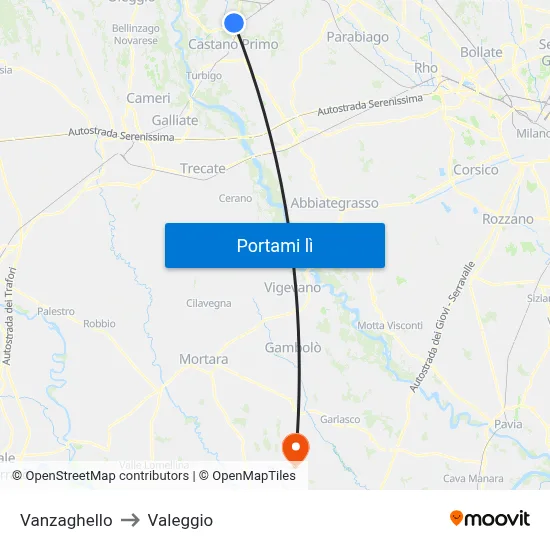 Vanzaghello to Valeggio map