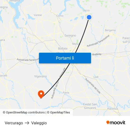 Vercurago to Valeggio map