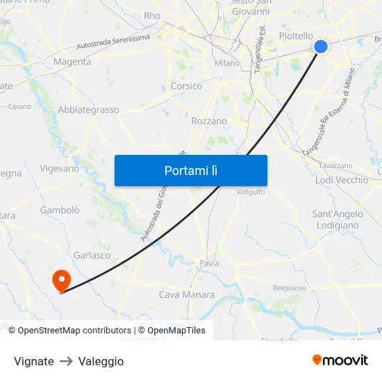 Vignate to Valeggio map