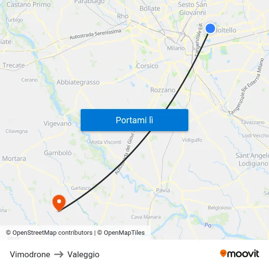 Vimodrone to Valeggio map