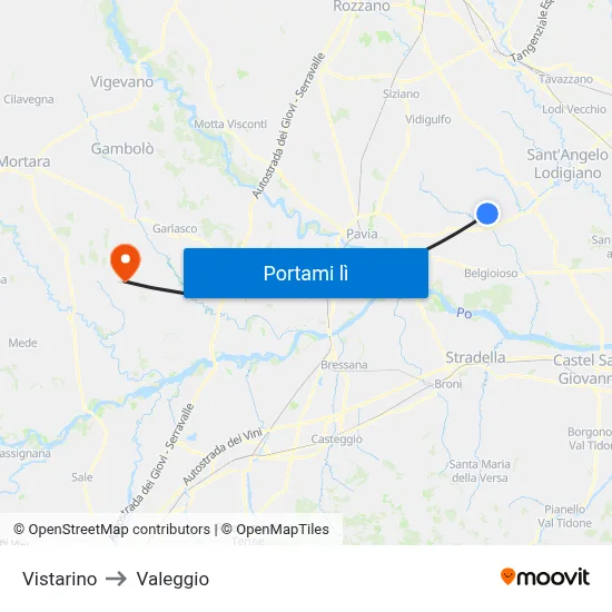 Vistarino to Valeggio map