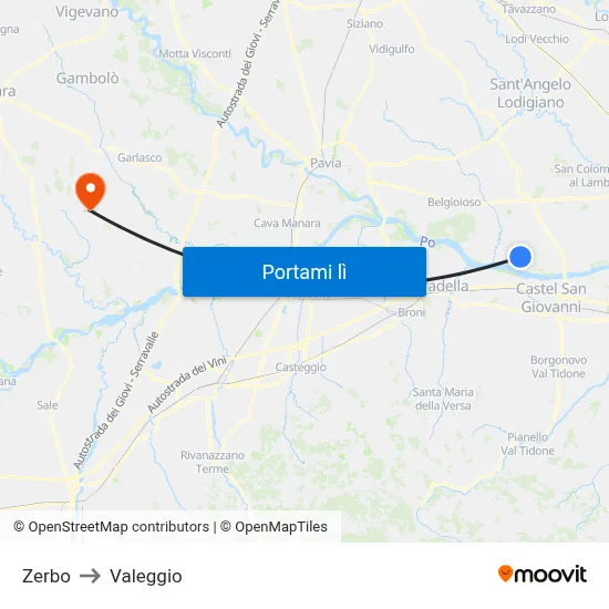 Zerbo to Valeggio map