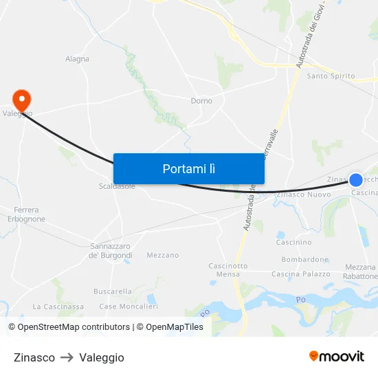Zinasco to Valeggio map