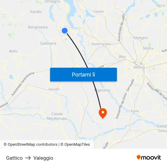 Gattico to Valeggio map