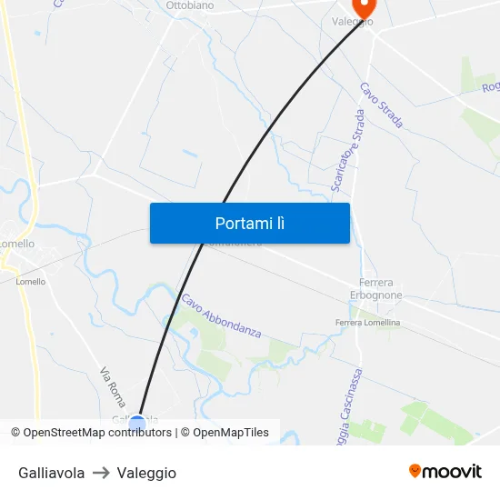 Galliavola to Valeggio map