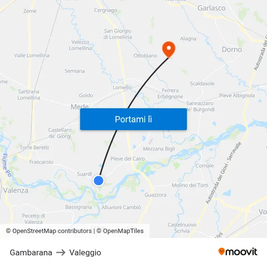 Gambarana to Valeggio map